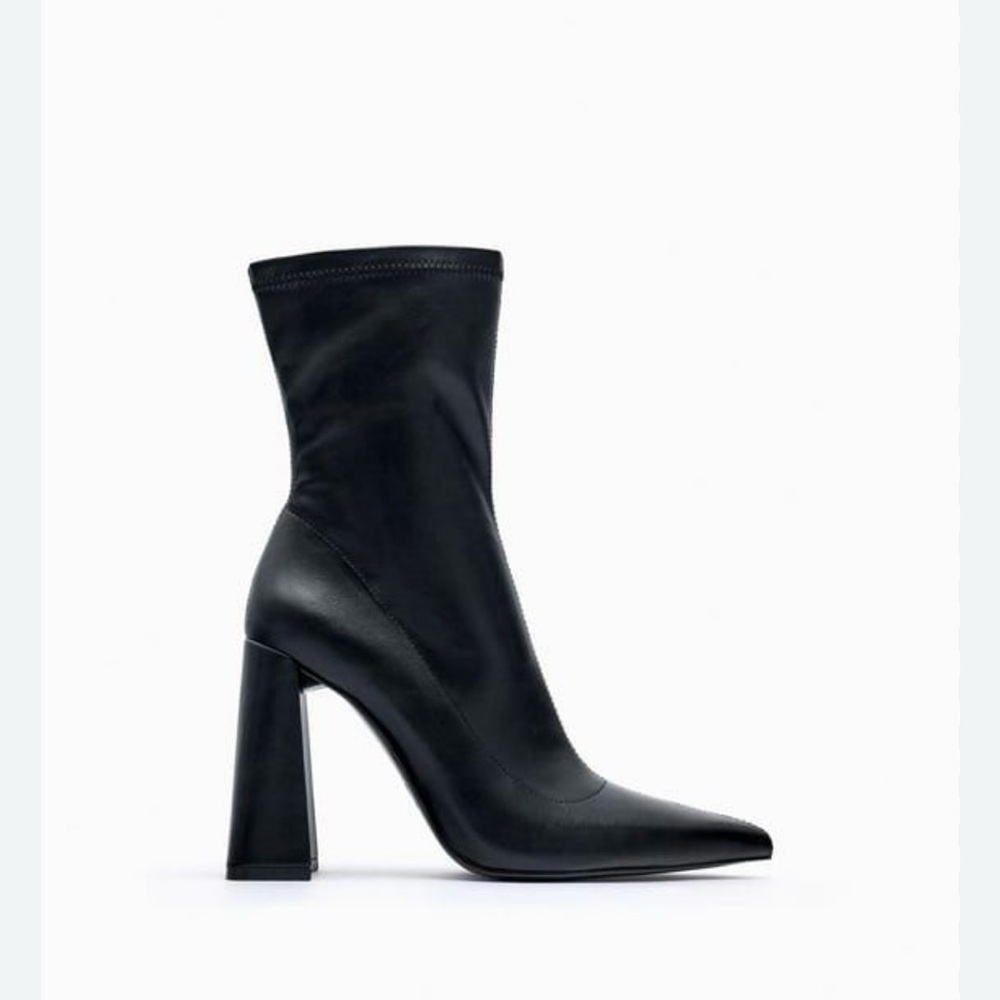 Zara Leather Geometric High Heel Ankle Women's Boots